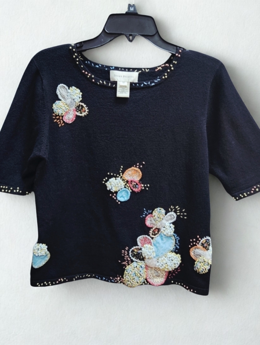 Susan Bristol Black Sweater with Embroidered Accents